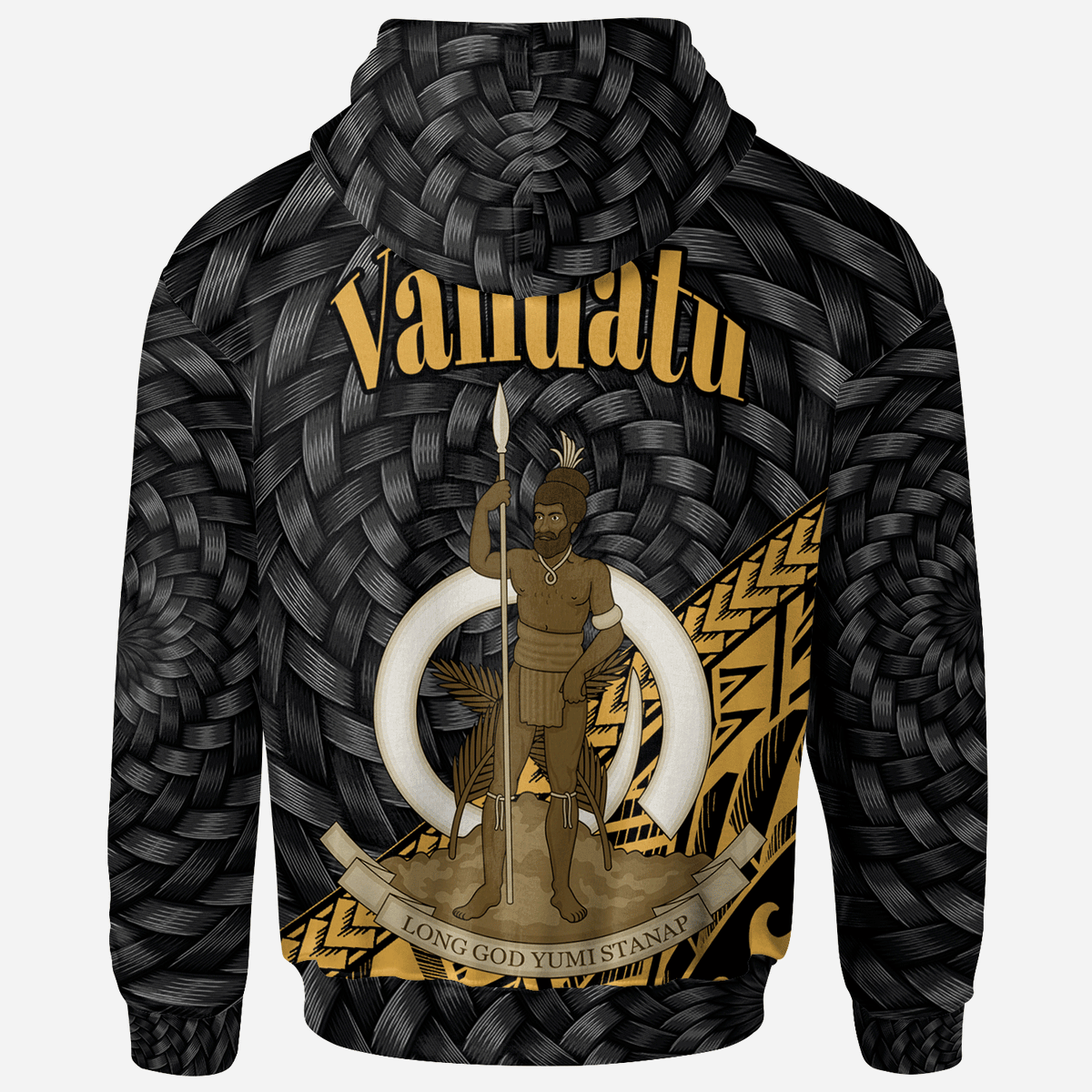 Vanuatu Hoodie Custom Gold Polynesian Patterns With Bamboo - Polynesian Pride