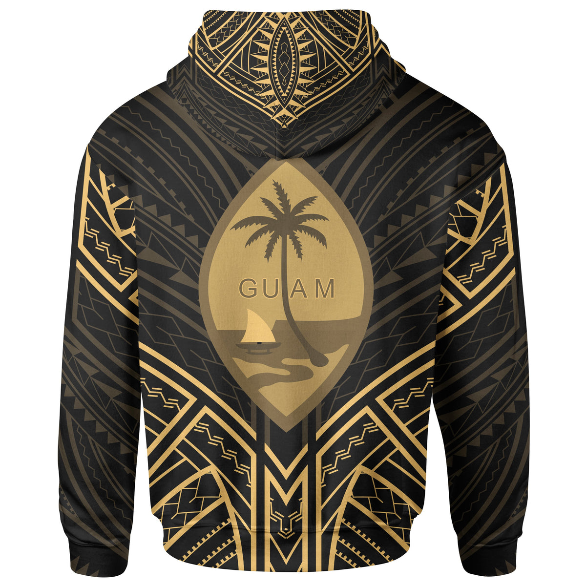 Guam Zip Hoodie Guam Seal Gold Tribal Patterns - Polynesian Pride