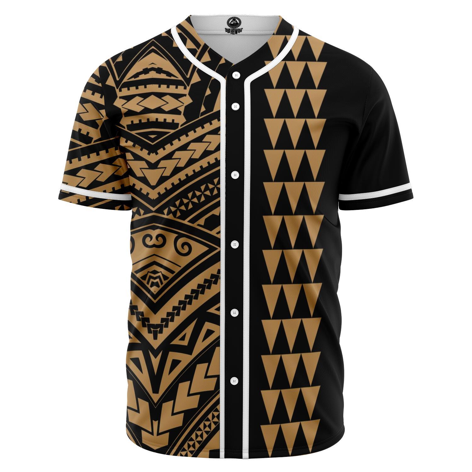 Hawaii Polynesian Kakau Baseball Jersey V.5 - Freestyle - Gold Gold - Polynesian Pride