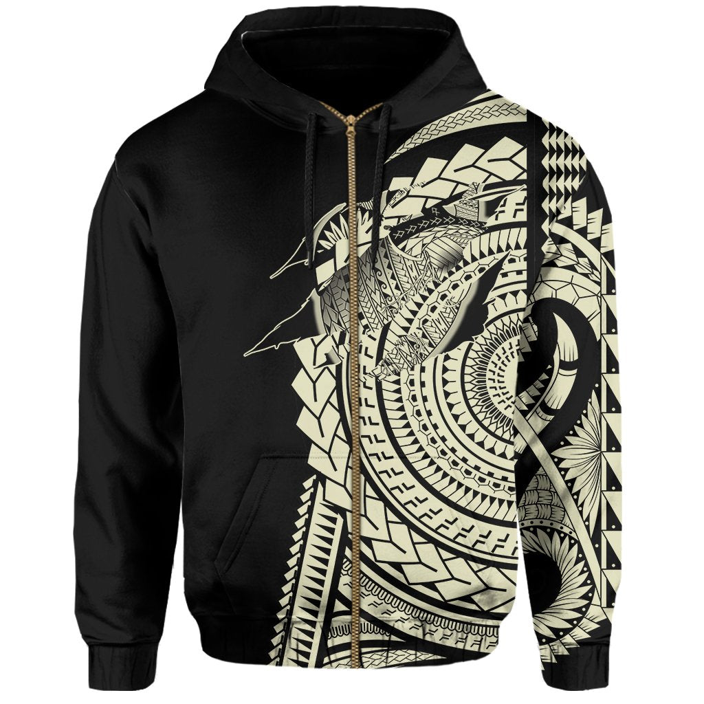 Hawaii Polynesian Zip Hoodie In My Heart Ryan Style Beige - Polynesian Pride