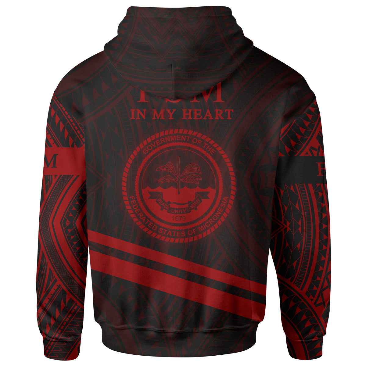 Federated States of Micronesia Hoodie In My Heart Style Red Polynesian Patterns - Polynesian Pride
