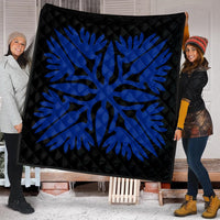 Hawaiian Royal Pattern Premium Quilt - Black And Blue - A3 Style - AH - Polynesian Pride