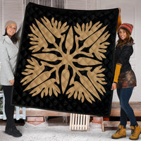 Hawaiian Royal Pattern Premium Quilt - Black And Gold - A3 Style - AH - Polynesian Pride