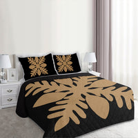 Hawaiian Royal Pattern Quilt Bed Set - Black And Gold - D1 Style - AH - Polynesian Pride