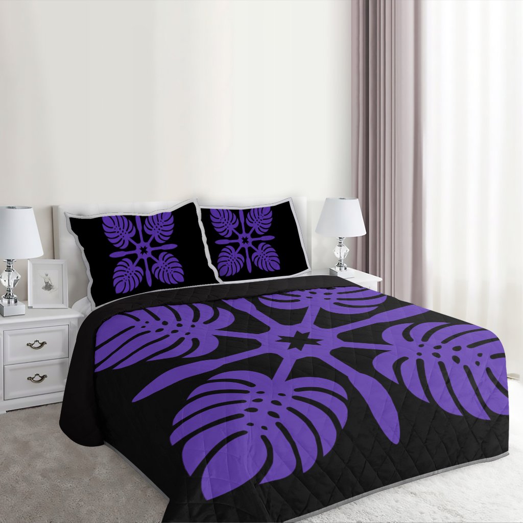Hawaiian Royal Pattern Quilt Bed Set - Black And Purple - I3 Style - AH - Polynesian Pride
