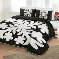 Hawaiian Royal Pattern Quilt Bed Set - Black And White - E1 Style - AH - Polynesian Pride