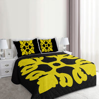 Hawaiian Royal Pattern Quilt Bed Set - Black And Yellow - M1 Style - AH - Polynesian Pride