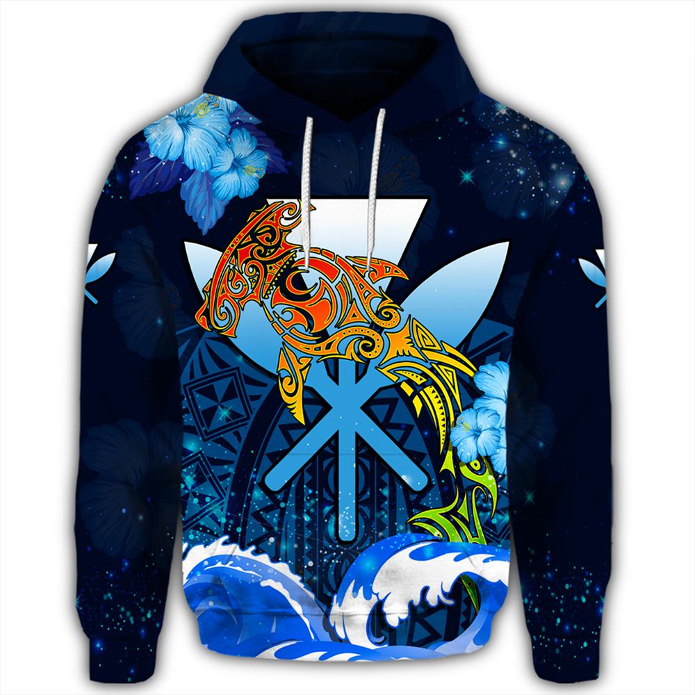 Kanaka Hammerhead Sharks Polynesian Hibiscus Hoodie Bloom - Polynesian Pride