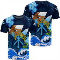 Kanaka Hammerhead Sharks Polynesian Hibiscus T Shirt Bloom AH Unisex Blue - Polynesian Pride