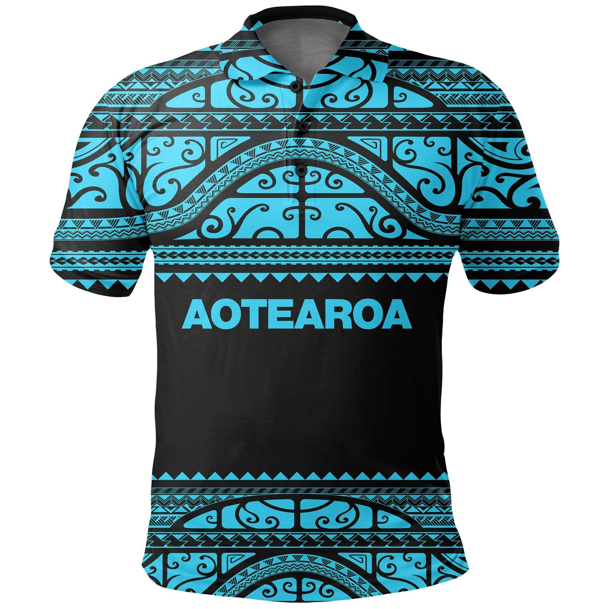 Aotearoa New Zealand Maori Polo Shirt Silver Fern Blue Unisex Black - Polynesian Pride