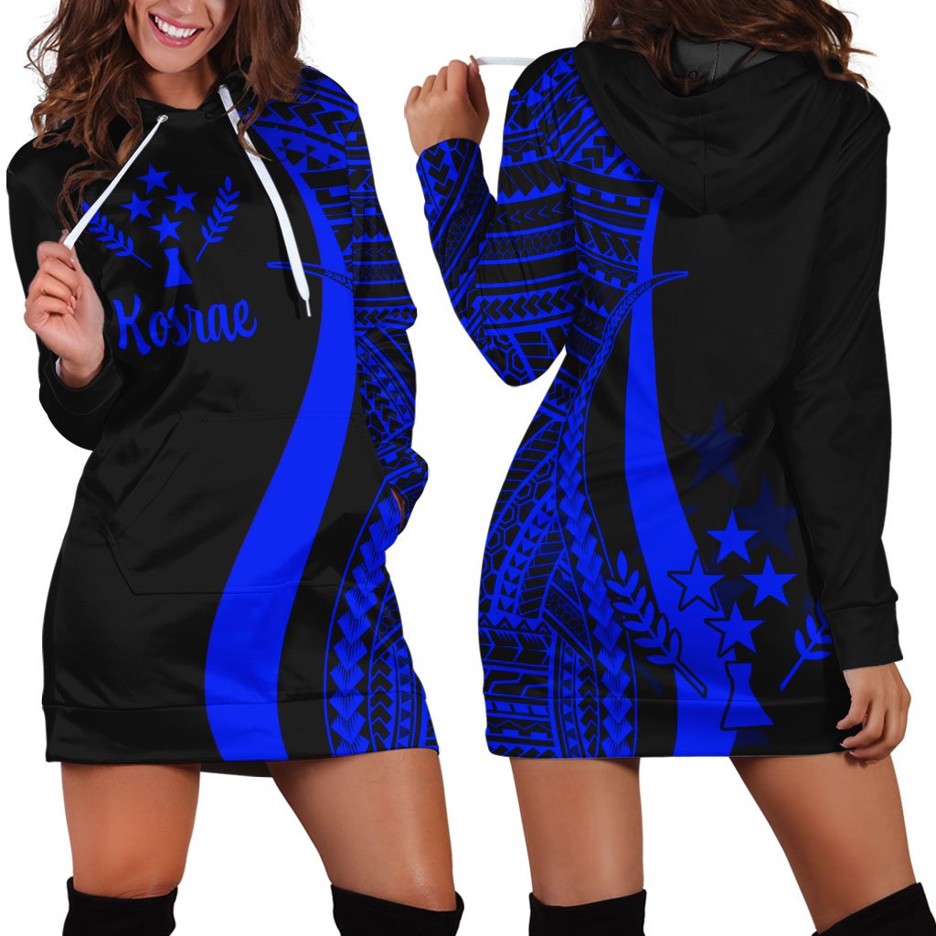 Kosrae Women's Hoodie Dress - Blue Polynesian Tentacle Tribal Pattern Blue - Polynesian Pride