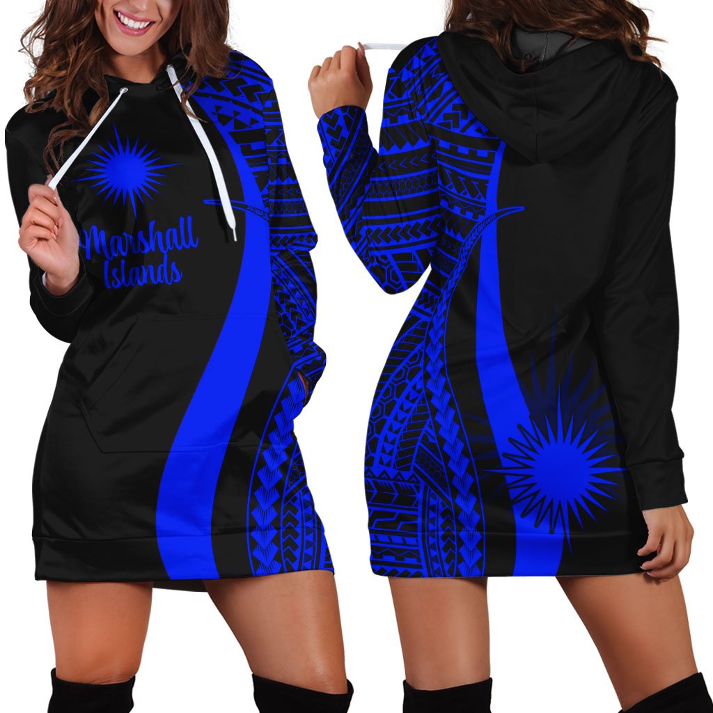 Marshall Islands Women's Hoodie Dress - Blue Polynesian Tentacle Tribal Pattern Blue - Polynesian Pride
