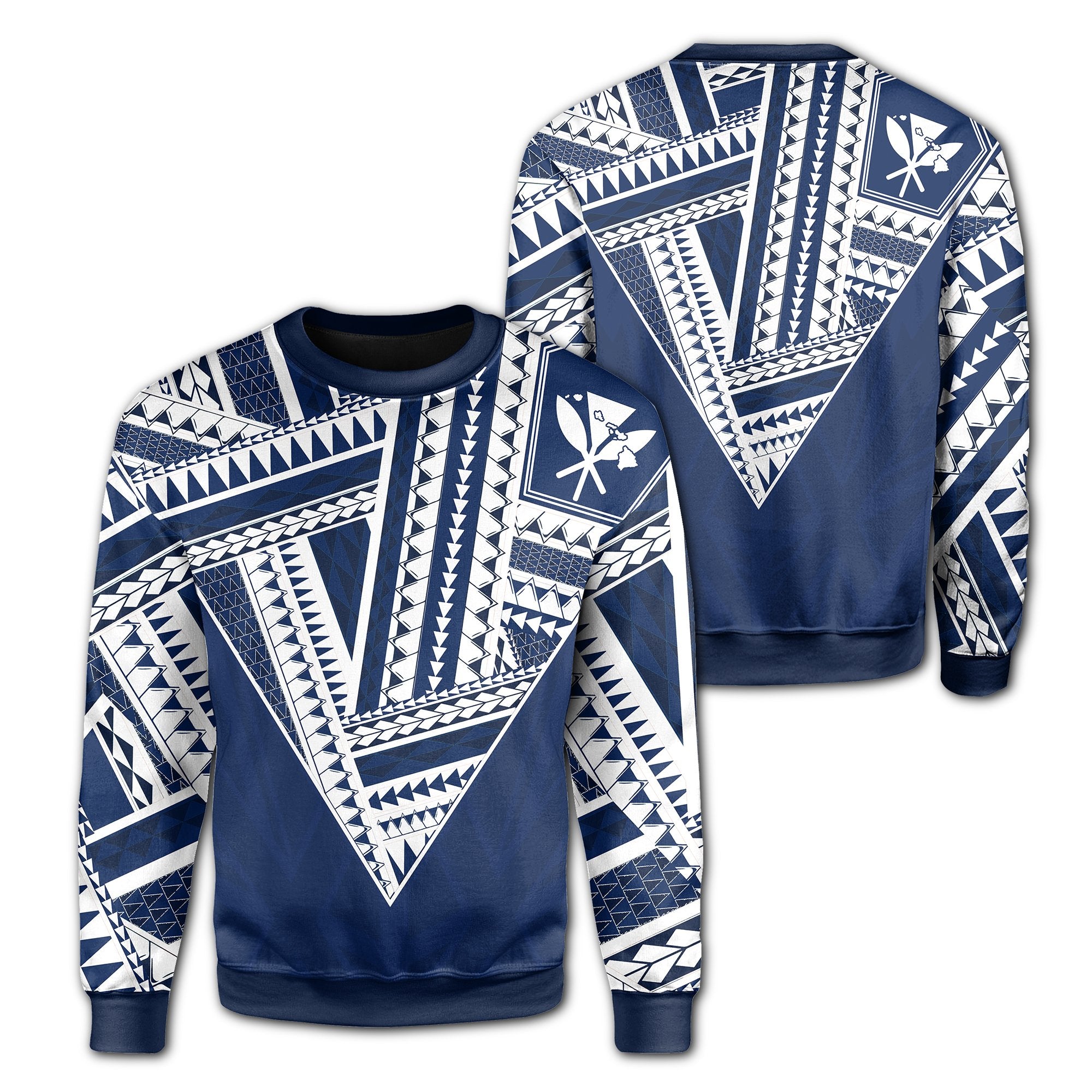 Hawaii Sweatshirt - Football Jersey Style - White And Blue - AH Unisex Blue - Polynesian Pride