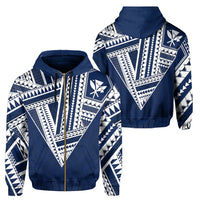 Hawaii Hoodie Zip Football Jersey Style Blue and White Unisex Blue - Polynesian Pride