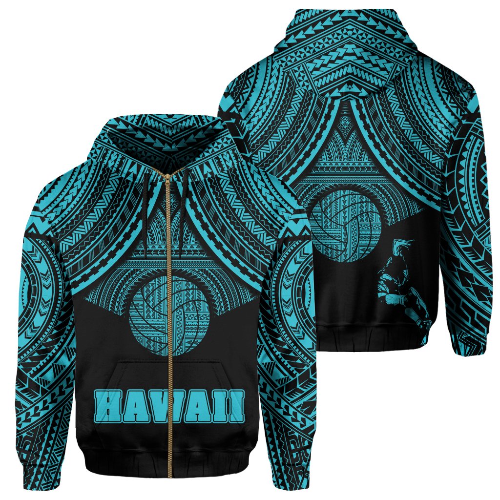 Polynesian Volleyball Hawaii Zip Hoodie Blue Unisex Blue - Polynesian Pride
