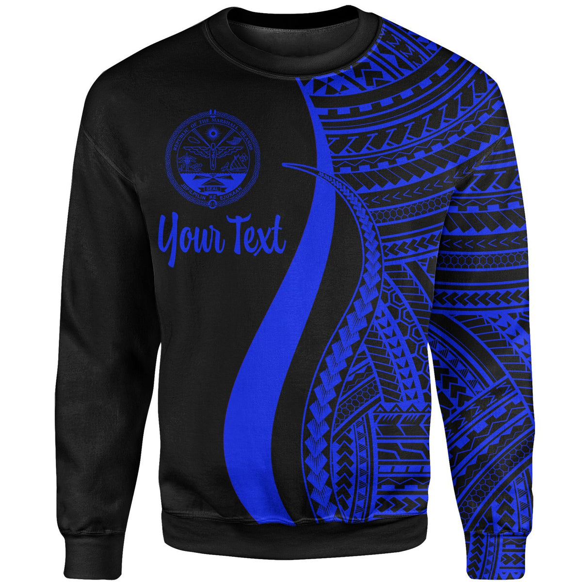 Marshall Islands Custom Personalised Sweatshirt - Blue Polynesian Tentacle Tribal Pattern Crest Unisex Blue - Polynesian Pride