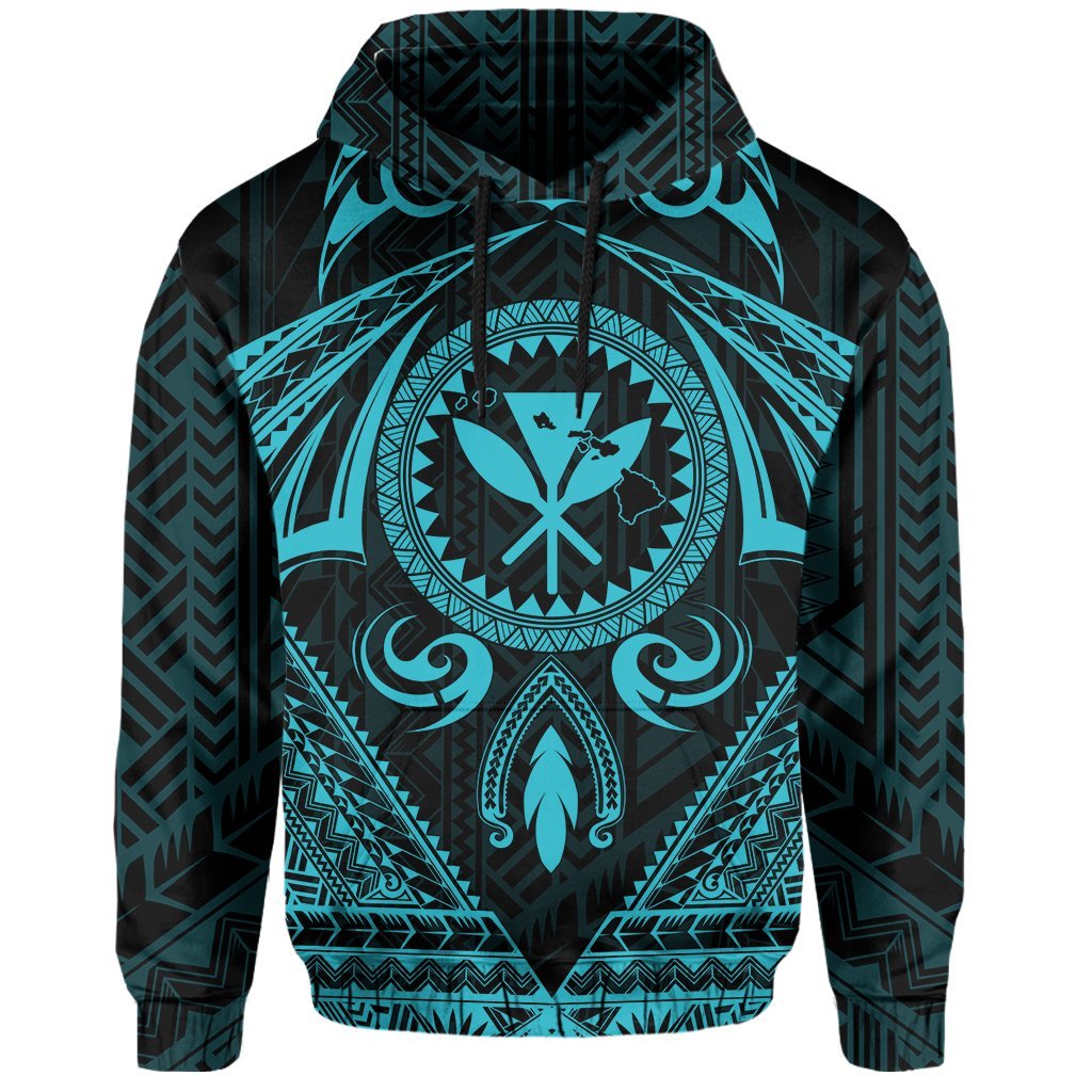 Polynesian Kakau Kanaka Turtle Map Hawaii Hoodie Circle Style Blue - Polynesian Pride