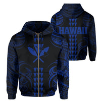Kanaka Map Polynesian Kakau Hoodie (Zip up) Blue Unisex Blue - Polynesian Pride