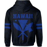 Polynesian King Kanaka Map Seal of Hawaii Zip Hoodie Blue - Polynesian Pride