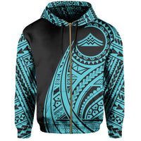 Hawaii Mauna Kea Polynesian Zip up Hoodie Tatoo Style Blue - Polynesian Pride