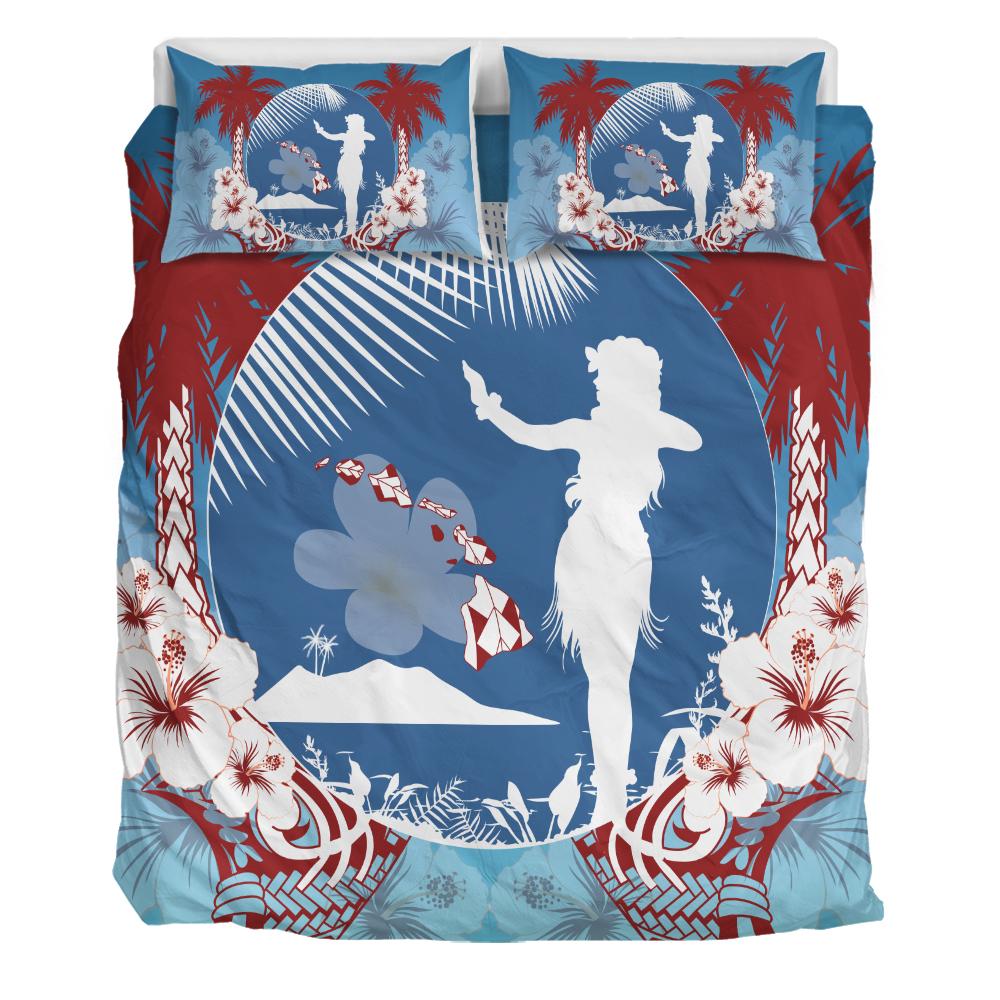 Hawaii Map Hula Girl Hibiscus Bedding Set - Beri Style AH - Polynesian Pride