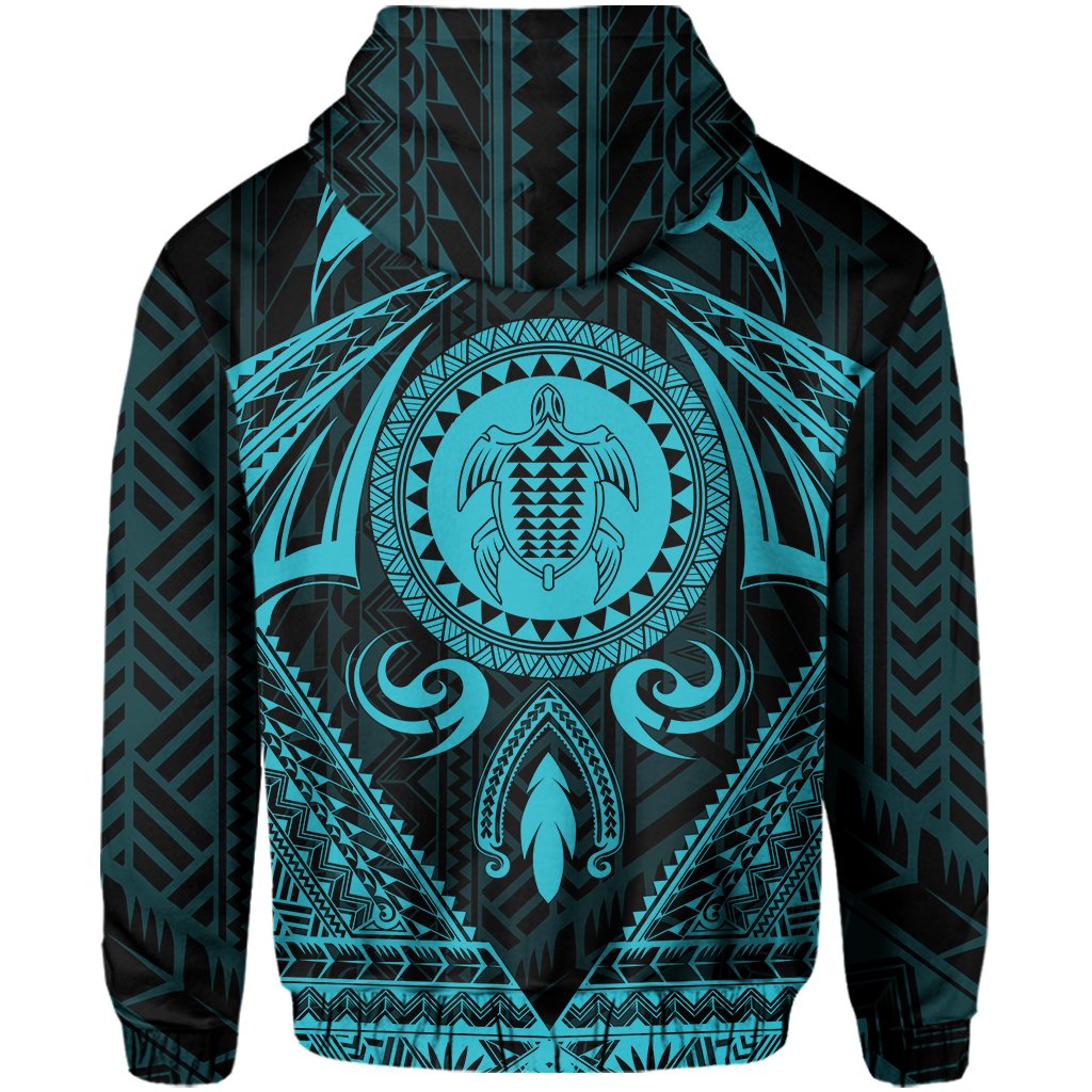 Polynesian Kakau Kanaka Turtle Map Hawaii Zip Hoodie Circle Style Blue - Polynesian Pride