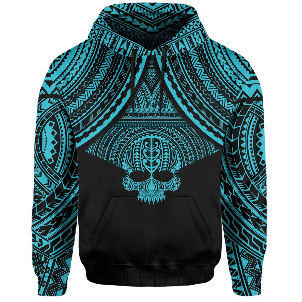 Polynesian Skull Hawaii Hoodie Blue Circle Style - Polynesian Pride