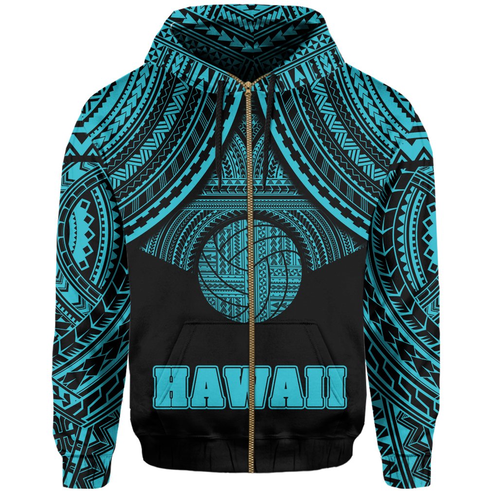 Polynesian Volleyball Hawaii Zip Hoodie Blue - Polynesian Pride