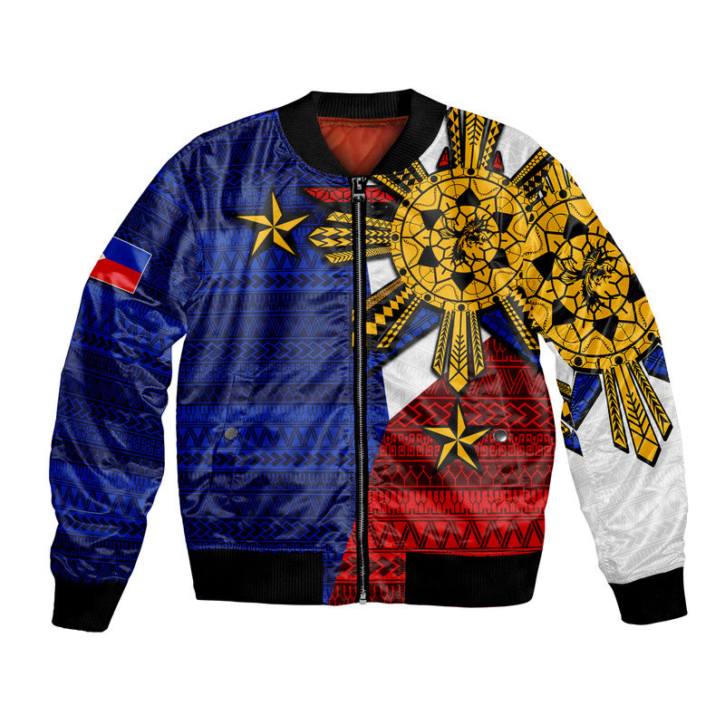 (Custom Personalised) Filipino Bomber Jacket Tribal Flag Style LT6 Unisex Blue - Polynesian Pride