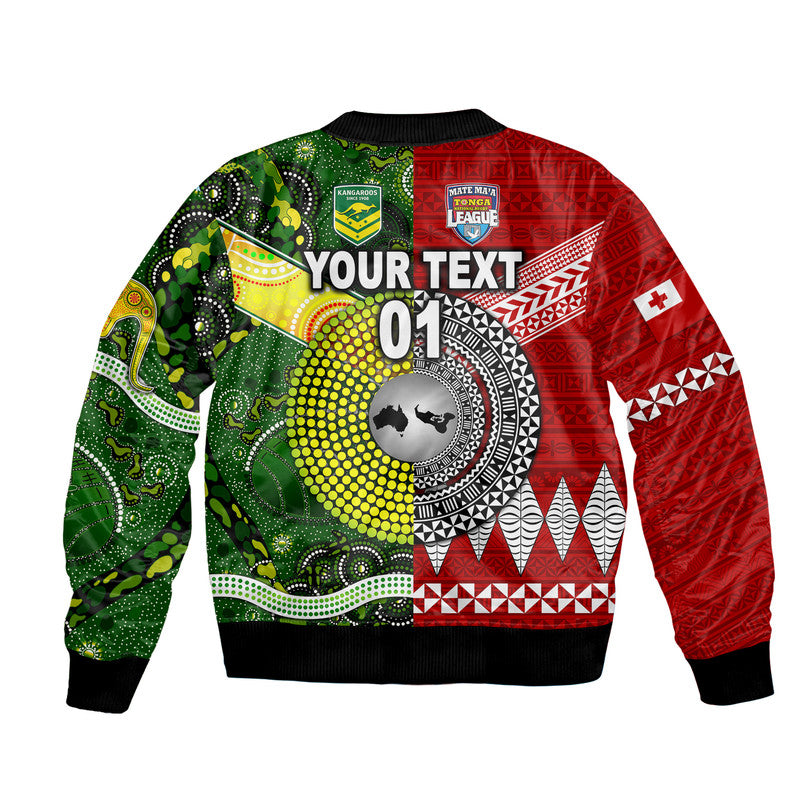 (Custom Personalised) Mate Ma'a Tonga Ngatu And Australia Kangaroos Aboriginal Bomber Jacket Rugby Together LT8 - Polynesian Pride