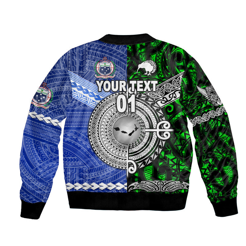 (Custom Personalised) Samoa And New Zealand Bomber Jacket Together - Green LT8 - Polynesian Pride
