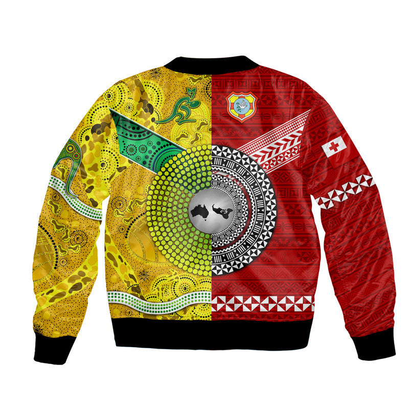 Tonga Ikale Tahi Ngatu And Australia Wallabies Aboriginal Bomber Jacket Rugby Together LT8 - Polynesian Pride