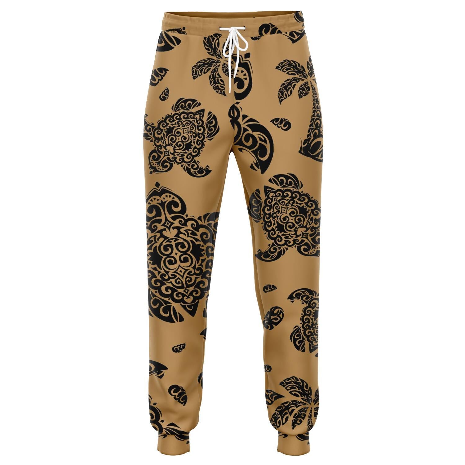 Polynesian Turtle Palm And Sea Pebbles Gold Joggers Unisex Gold - Polynesian Pride