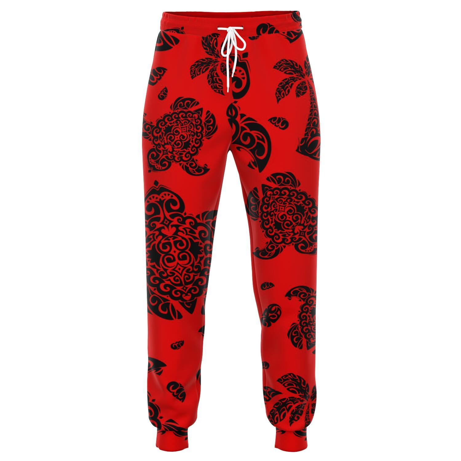 Polynesian Turtle Palm And Sea Pebbles Red Joggers Unisex Red - Polynesian Pride