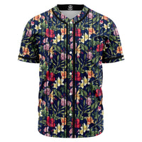Tropical Hibiscus Red And Plumeria White Baseball Jersey Black - Polynesian Pride