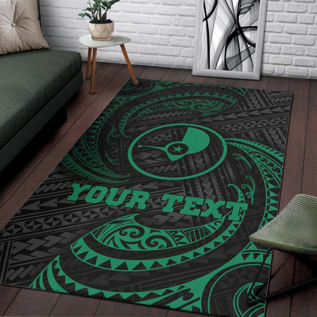 Yap Polynesian Custom Personalised Area Rug - Green Tribal Wave - Polynesian Pride