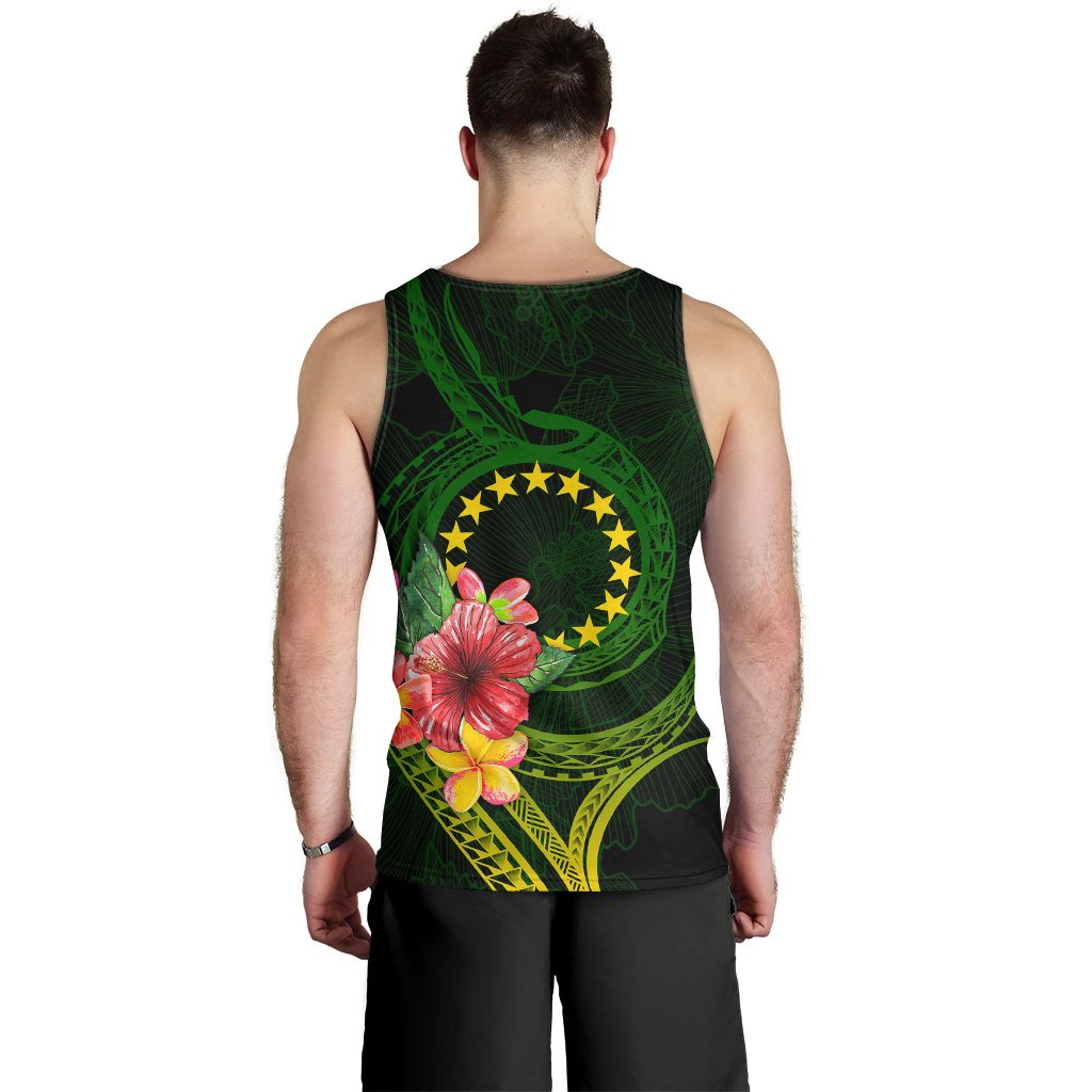 Cook Islands Polynesian Custom Personalised Men's Tank Top - Floral With Seal Flag Color - Polynesian Pride