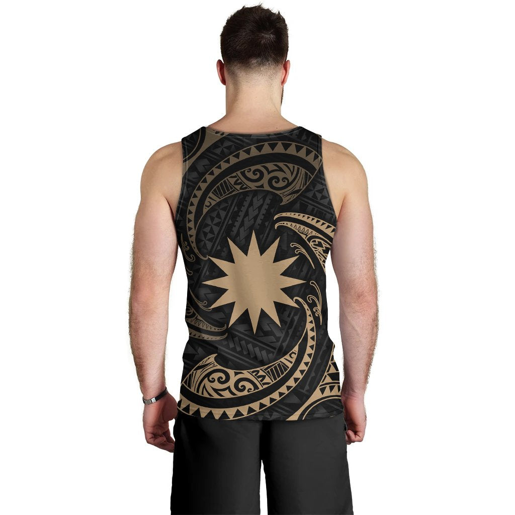 Nauru Polynesian Custom Personalised Men's Tank Top - Gold Tribal Wave - Polynesian Pride