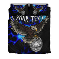 American Samoa Polynesian Custom Personalised Bedding Set - Eagle With Flame Blue - Polynesian Pride
