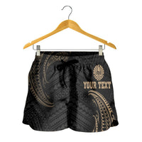 Tahiti Polynesian Custom Personalised Women's Shorts - Gold Tribal Wave - Polynesian Pride