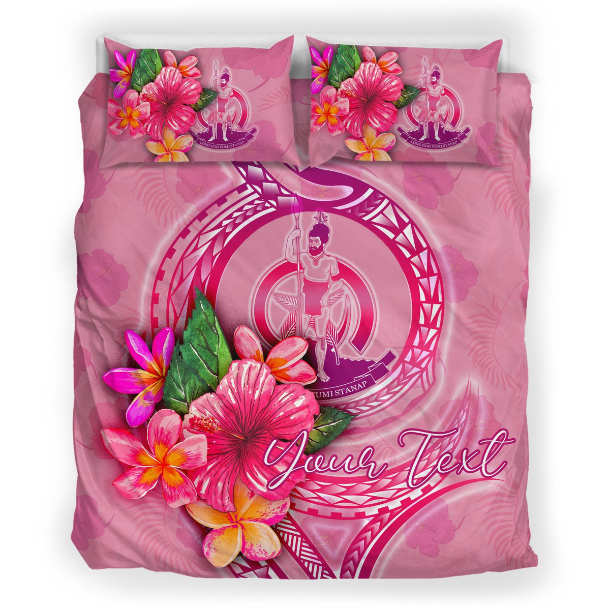 Vanutu Polynesian Custom Personalised Bedding Set - Floral With Seal Pink - Polynesian Pride