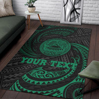 American Samoa Polynesian Custom Personalised Area Rug - Green Tribal Wave - Polynesian Pride