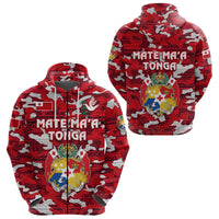 Custom Kolisi Tonga Zip Hoodie Mate Maa Tonga Camouflage Vibes Coat of Arms Unisex Red - Polynesian Pride