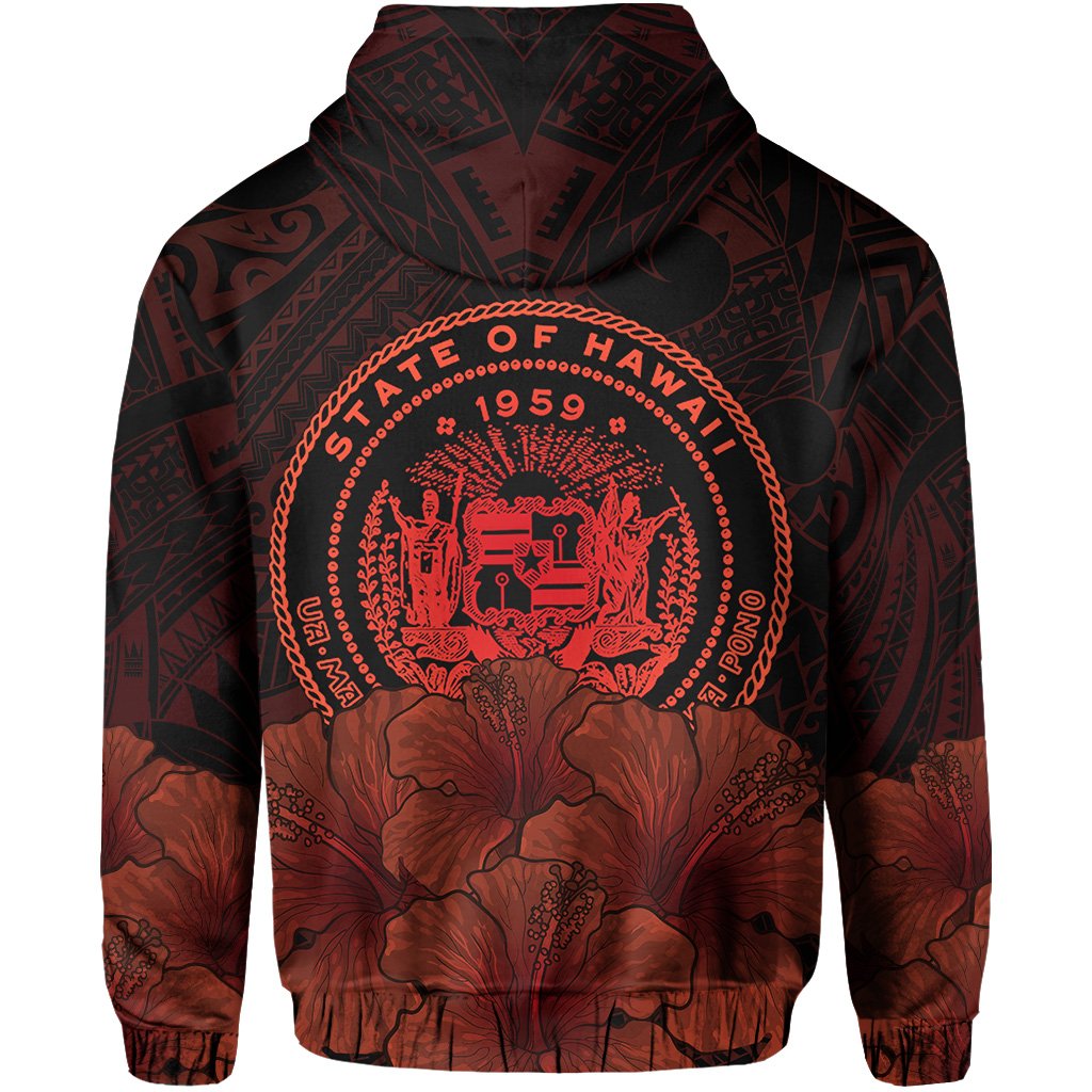 Polynesian Hibiscus Seal of Hawaii Zip Hoodie Orange - Polynesian Pride