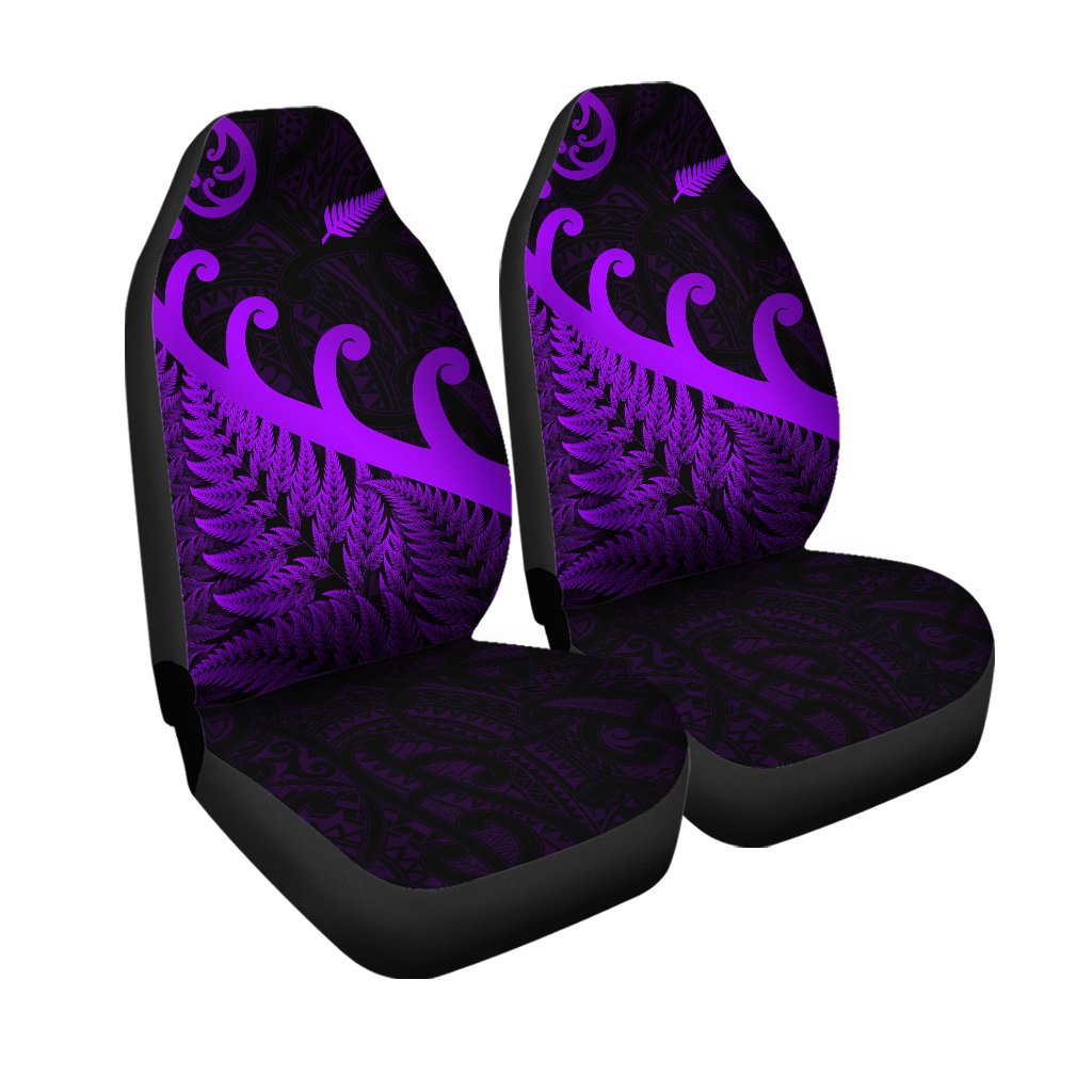 New Zealand Rugby Maori Car Seat Cover Silver Fern Koru Vibes - Purple LT8 Set of 2 Universal Fit Purple - Polynesian Pride