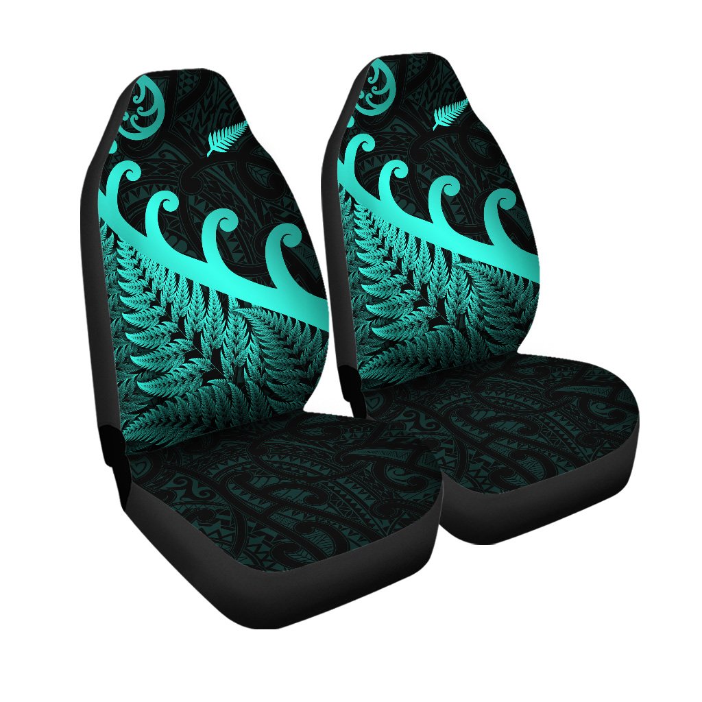 New Zealand Rugby Maori Car Seat Cover Silver Fern Koru Vibes - Turquoise LT8 Set of 2 Universal Fit Turquoise - Polynesian Pride