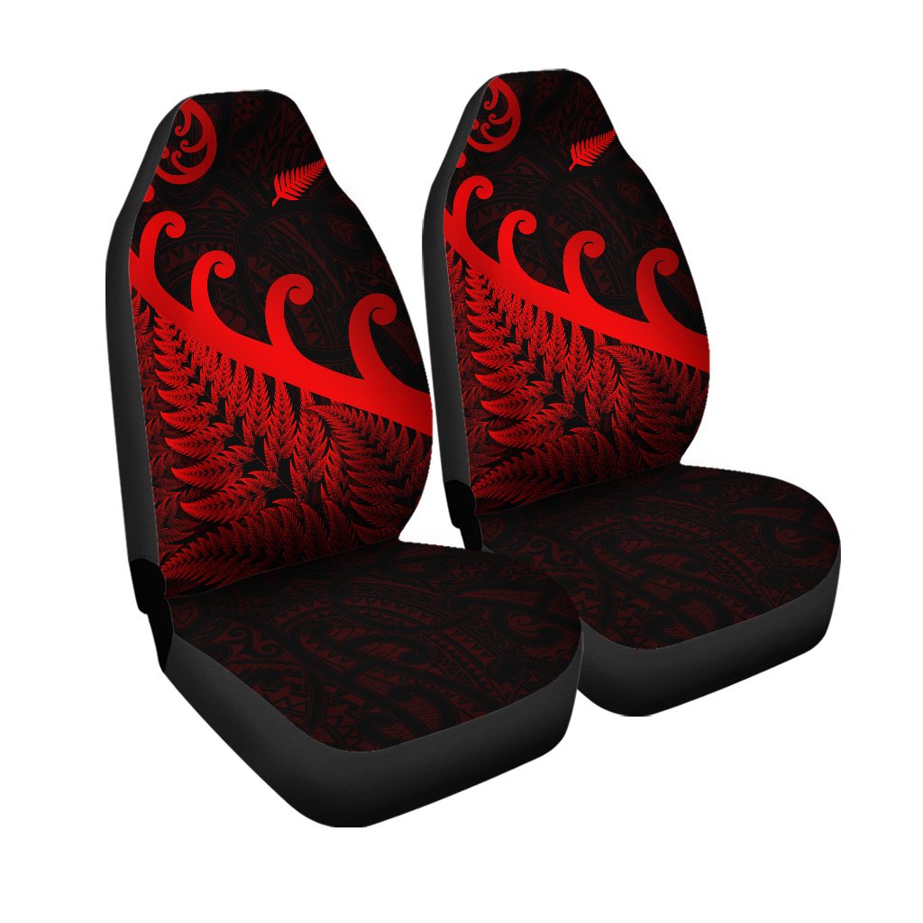 New Zealand Rugby Maori Car Seat Cover Silver Fern Koru Vibes - Red LT8 Set of 2 Universal Fit Red - Polynesian Pride
