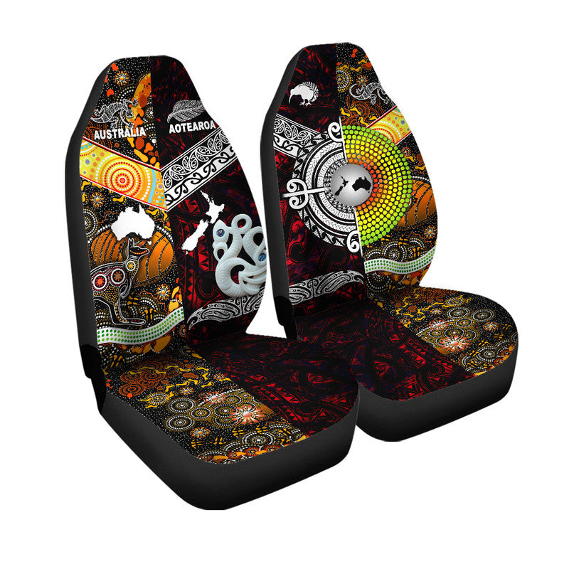 New Zealand Maori Aotearoa And Australia Aboriginal Car Seat Cover Together - Red LT8 One Size Red - Polynesian Pride