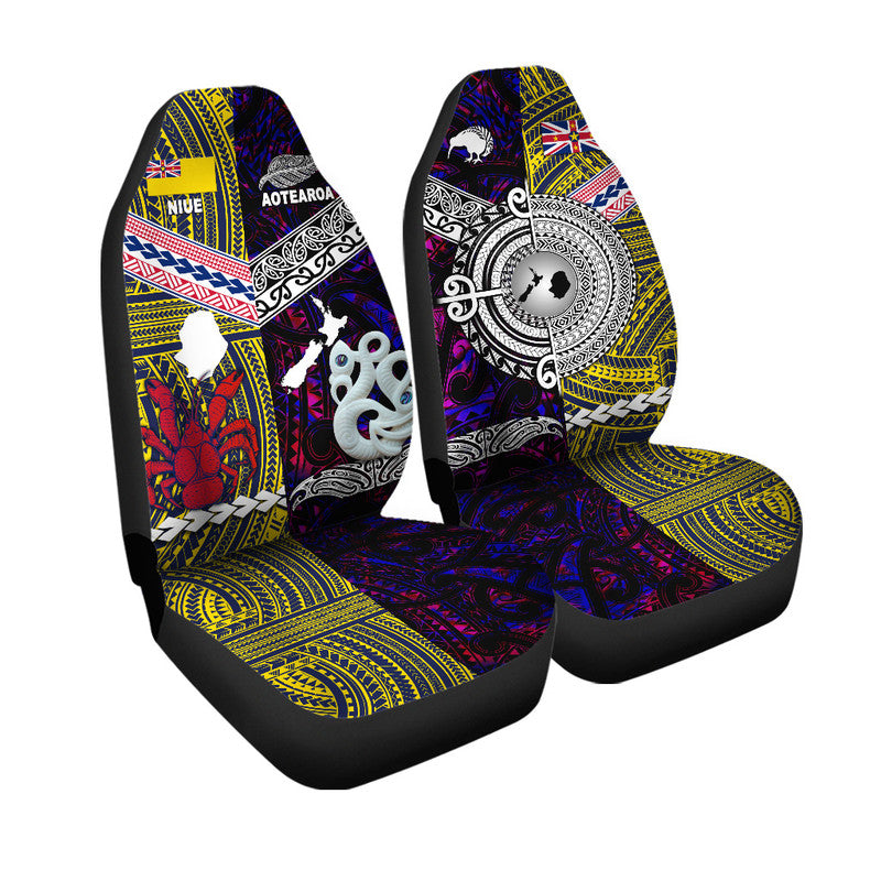 New Zealand And Niue Car Seat Cover Together - Purple LT8 One Size Purple - Polynesian Pride