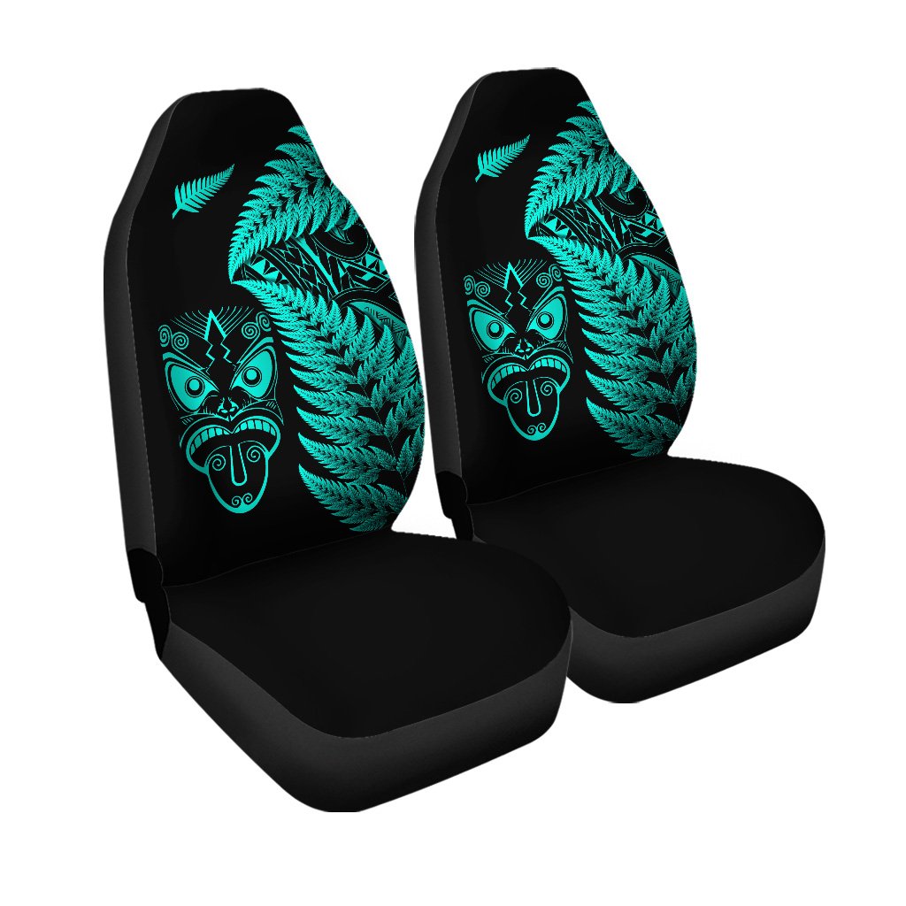 New Zealand Haka Rugby Maori Car Seat Cover Silver Fern Vibes - Turquoise LT8 Set of 2 Universal Fit Turquoise - Polynesian Pride
